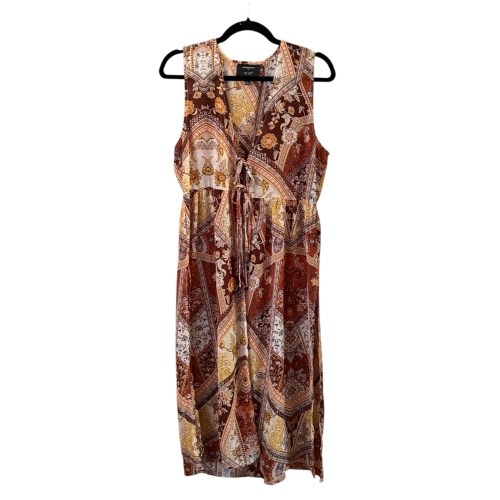 Iris Longline Sleeveless Sheer Boho Duster Bohemian Orange Size Large Hippie